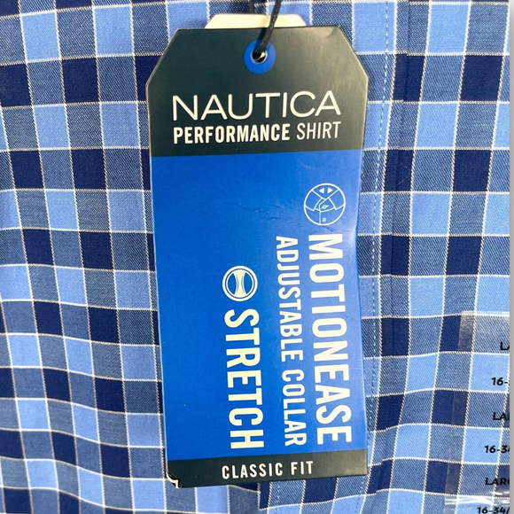 NAUTICA Performance Shirt Men's LARGE 16 34/35 Classic Fit Blue Plaid NEW - Picture 4 of 9